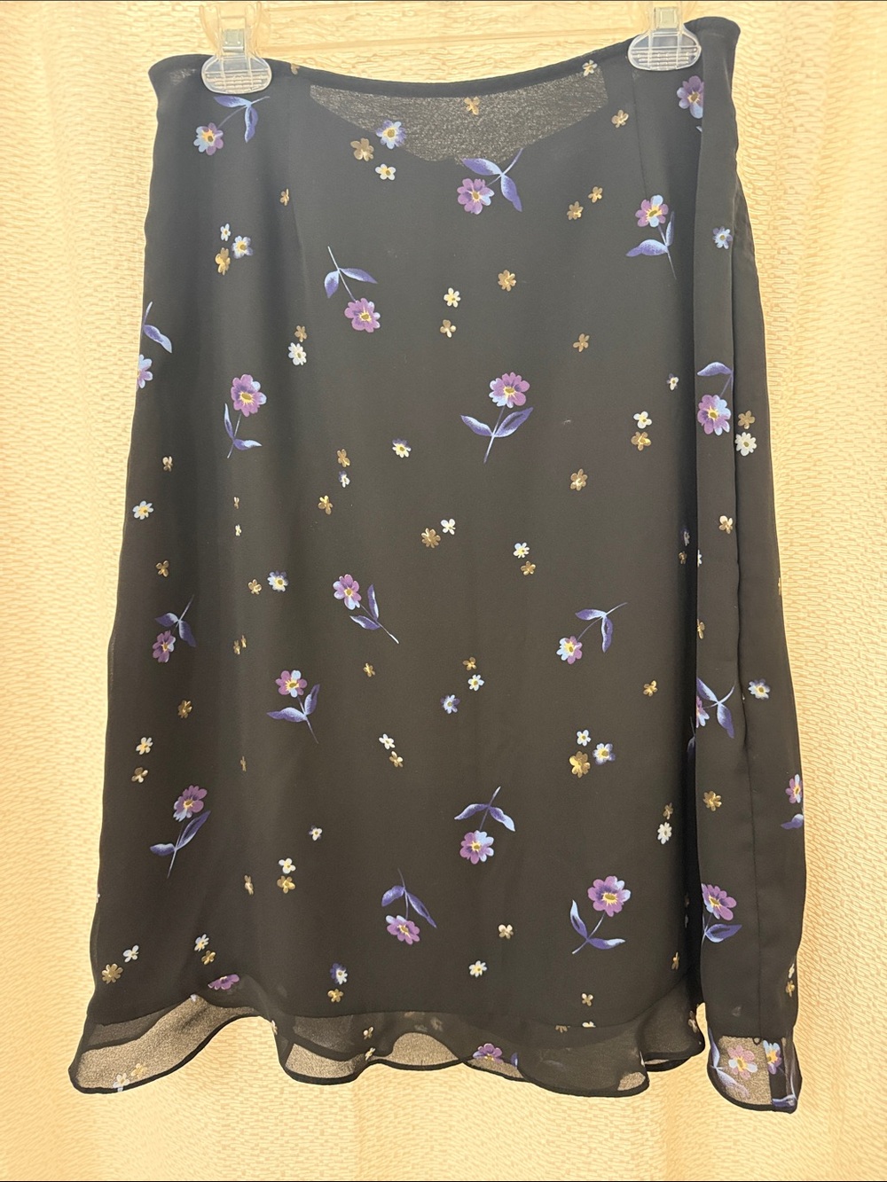 JohnPaulRichard Black Skirt with Purple and White Floral Print